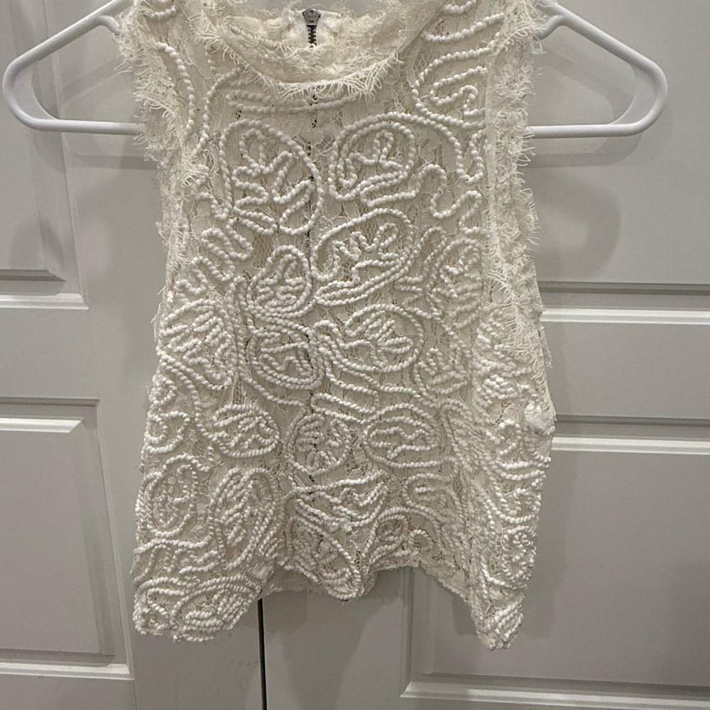 Zara White Embellished Sleeveless Tank Top